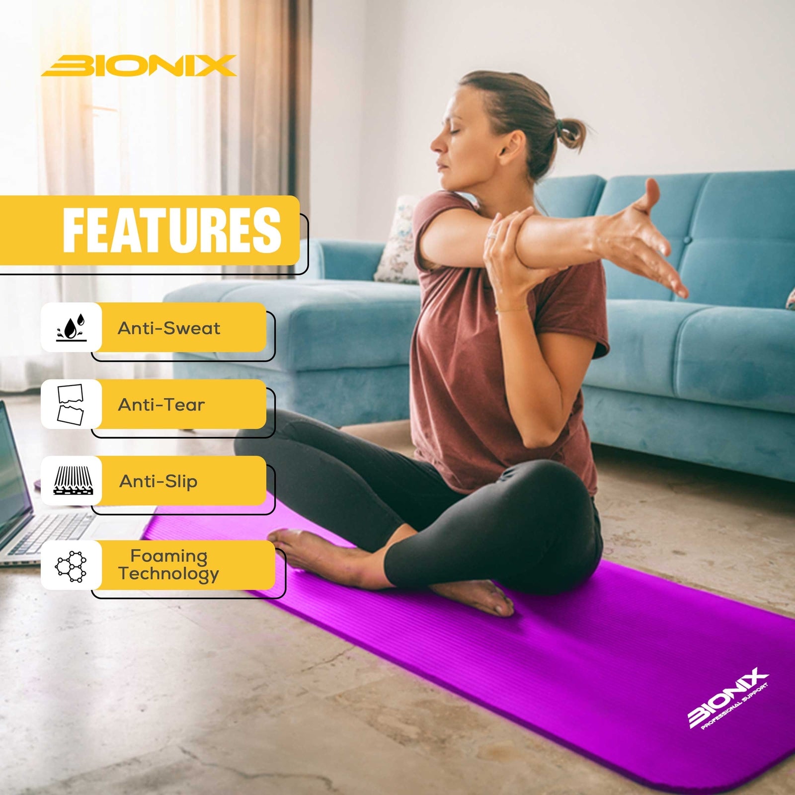Yoga Mat Thick 10Mm Non Slip Gym Exercise Fitness Pilates Carry Strap NBR 183X62